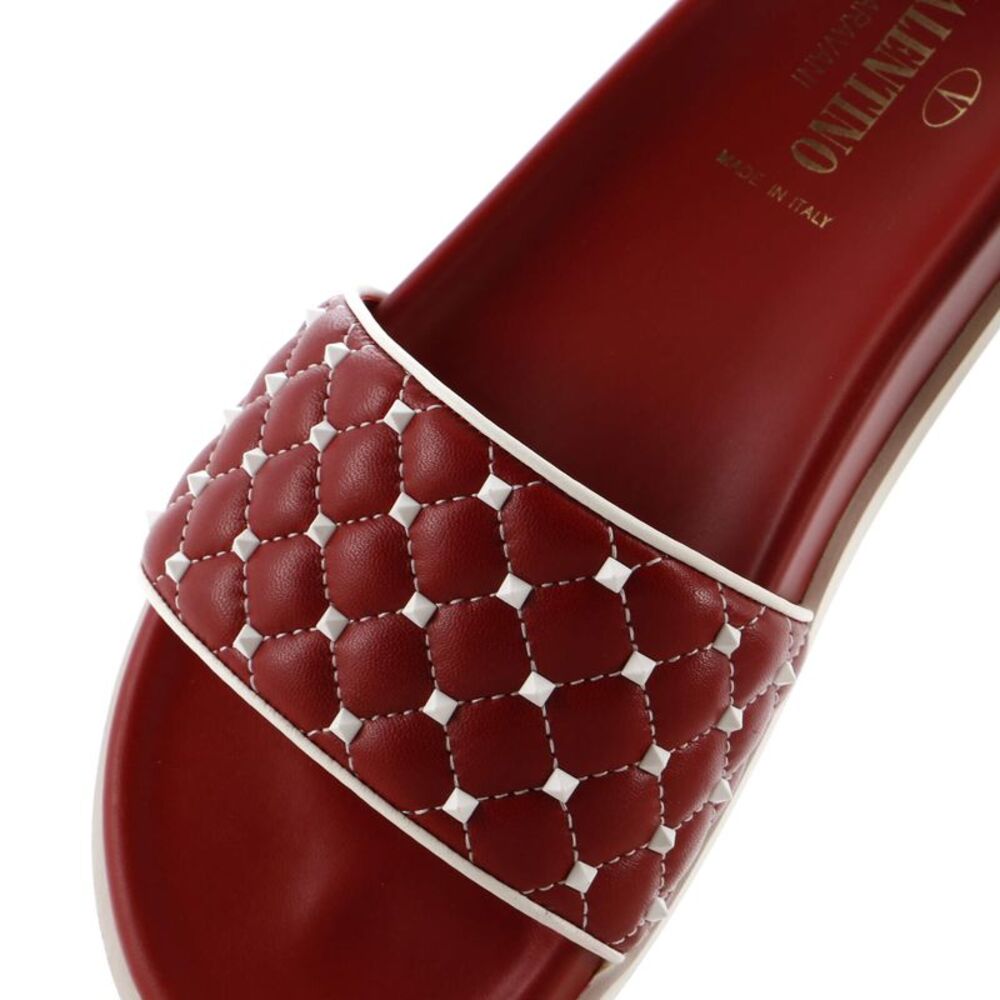 Valentino Garavani Women's Rockstud Slide Flat Sandals Leather Red, White - Picture 5 of 6